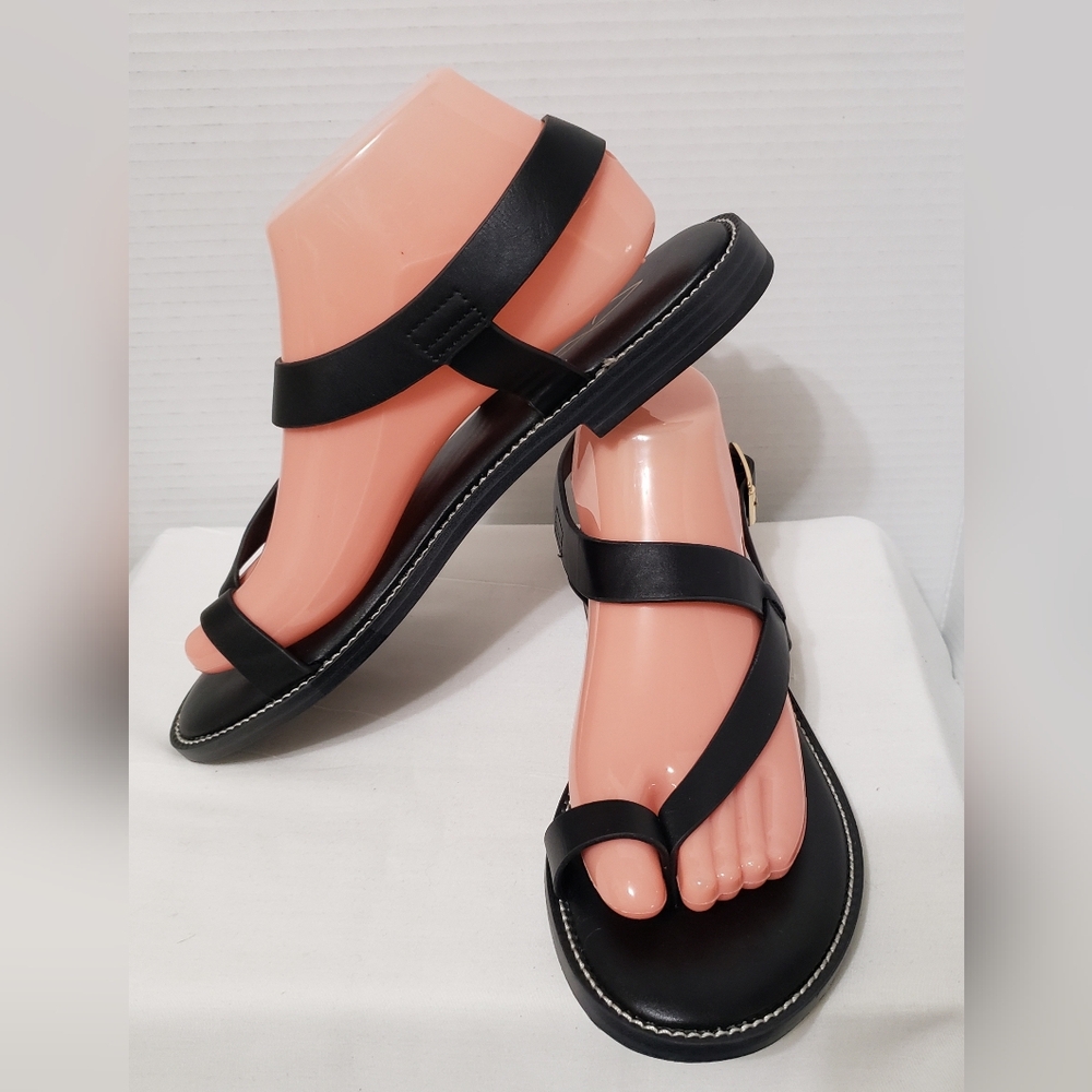 Joie Lennox Toe Loop Black Vegan Leather Sandals, size: 9M